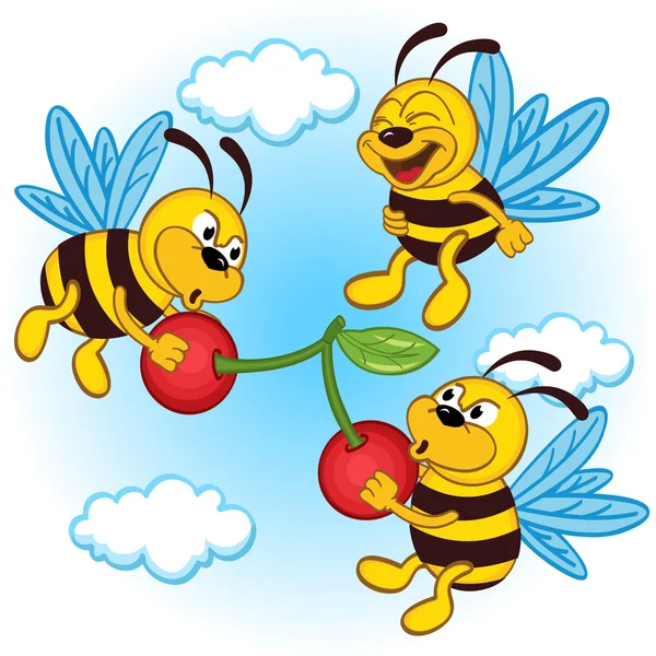 Bee en kersen — Stockvector