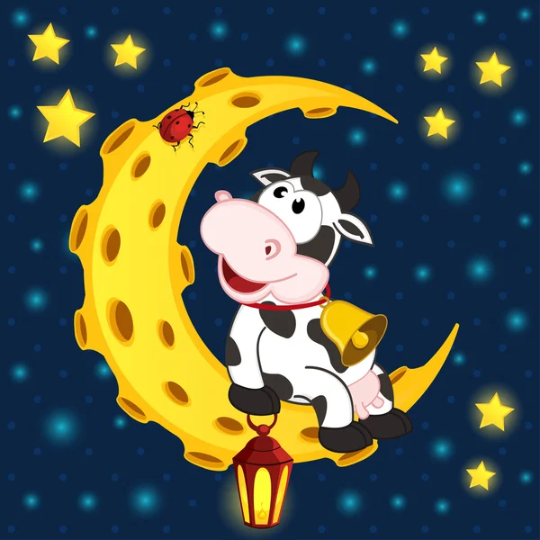 Krowy i biedronka na księżyc — Wektor stockowy