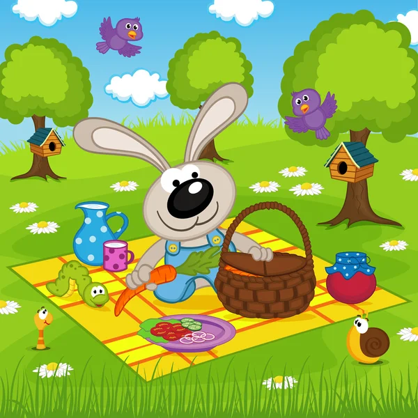 Rabbit on picnic in park — Stock Vector