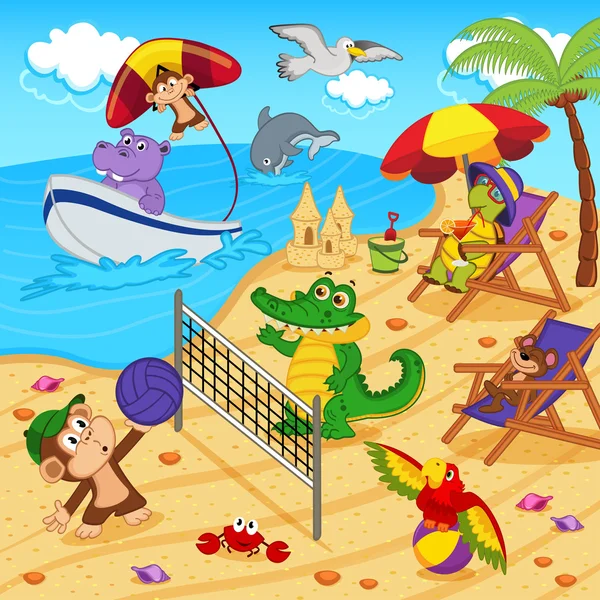 Állatok pihen, a beach — Stock Vector