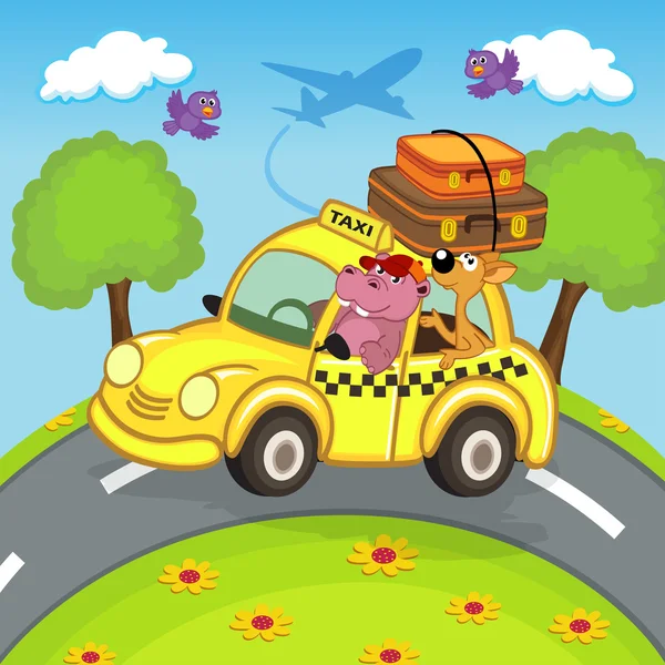 Animaux voyageant en taxi — Image vectorielle