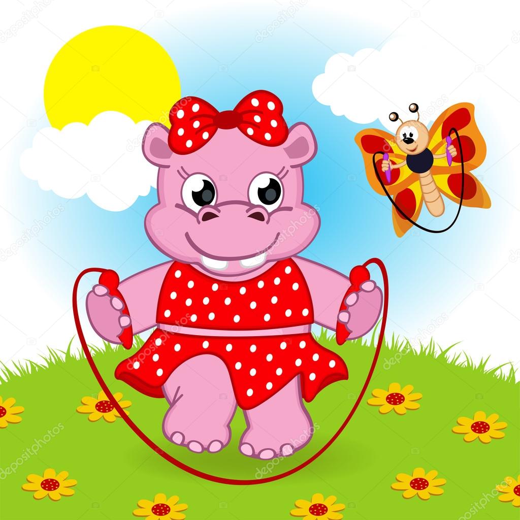 hippo and butterfly jumping rope