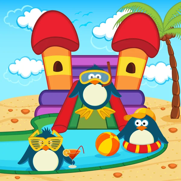 Pinguins em aqua park vector —  Vetores de Stock