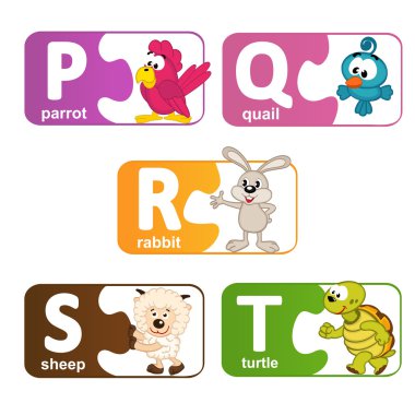 stickers alphabet animals from P to T clipart