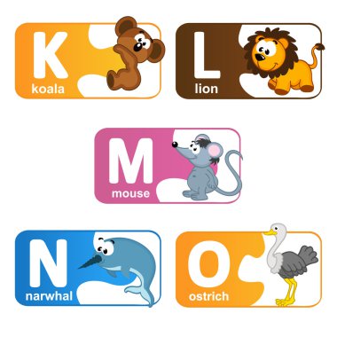 stickers alphabet animals from K to O clipart