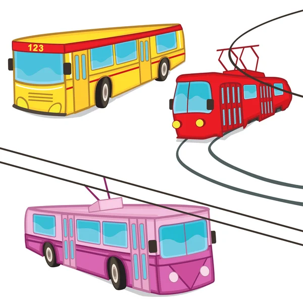 Trådbussar spårvagn buss isolerade — Stock vektor