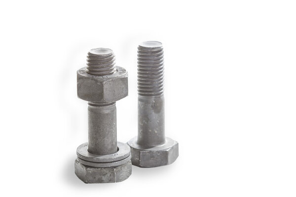 Nuts and bolts on white background