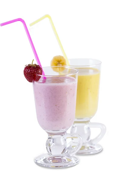 Batidos de leche con fresa y plátanos — Foto de Stock