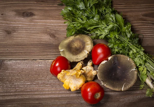 Diferentes tipos de cogumelos com legumes — Fotografia de Stock