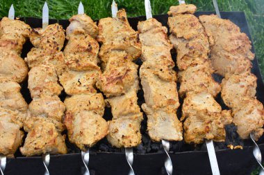 Sıcak Brezilya 'da pişirilmiş et şişleri. 