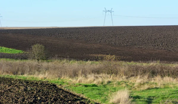 Paysage Agricole Automne Avec Champ Labouré — Photo