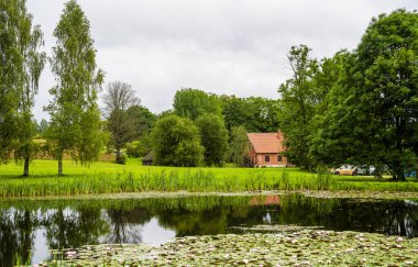 Turaida Letonya 'nın yeşil ağaçlı manzarası