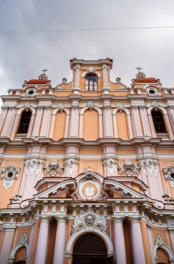 Ornate architecture of building in Vilnius Lithuania
