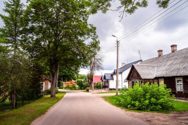 Dzukija köyünde ağaçlarla çevrili sessiz bir cadde.