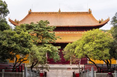 Çin 'in Hangzhou bölgesindeki ağaçlarla çevrili Jingci Tapınağı.