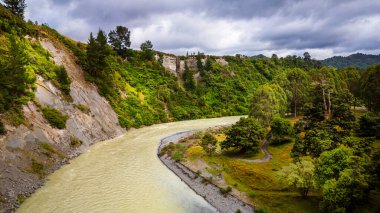 Rangitikei Nehri yeşil vadiden akıyor.