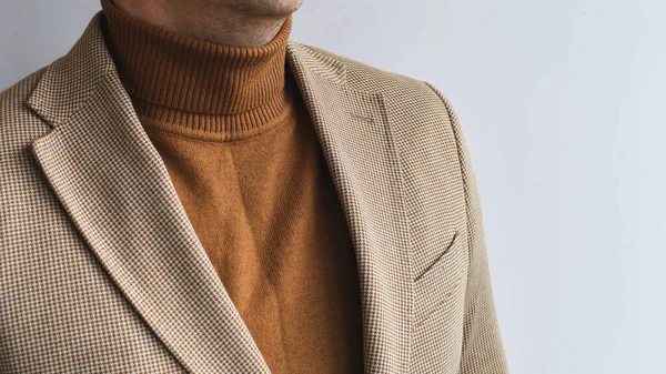 Detail Men Outwear Fashionable Mens Brown Sweater Combined Light Beige — Stock Photo, Image