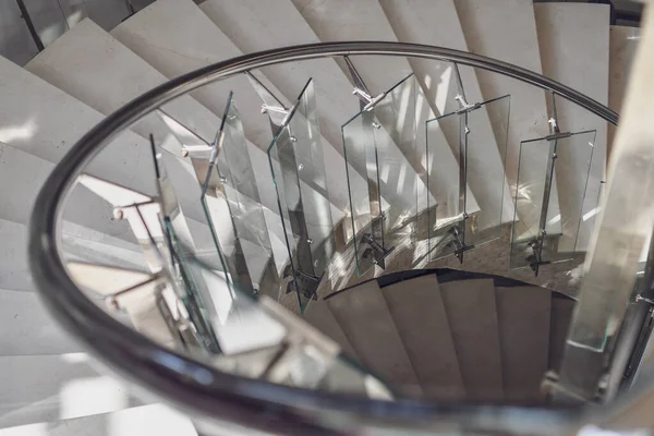 Empty Marble Rounded Staircase Interior View Perspective Selective Focus — Stock Photo, Image