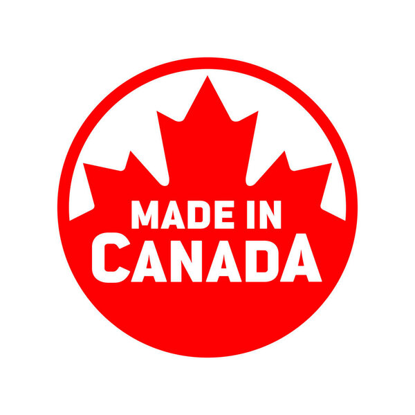Сделано в Канаде, на прозрачном фоне выделен красный канадский вектор в виде круглой круговой иконы.