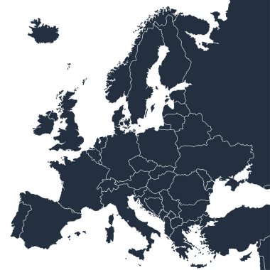 Accurate correct detailed europe european continent map line states countries political electoral vector on transparent background
