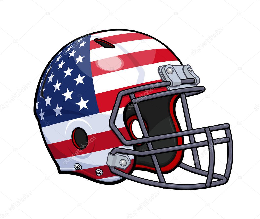 Classic american football gridiron helmet with USA flag sport icon symbol logo vector isolated on transparent background