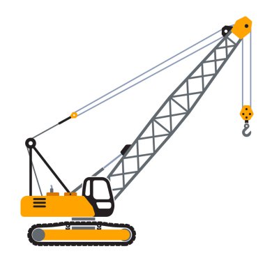 Sürüngen vinç sarı inşaat aracı basit siluet yan görünüm simgesi vektörü şeffaf arkaplan izole