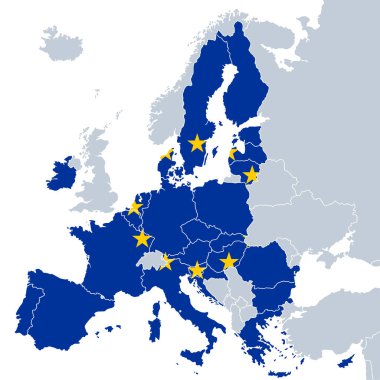 Doğru ayrıntılı Avrupa Birliği kıta haritası ülkeleri şeffaf arka planda siyasi vektör olarak belirtmektedir