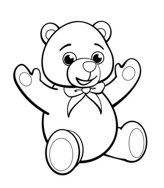 Renklendirme etkinliği kitabı vektör görüntüsü izole edilmiş iyon şeffaf arkaplan çizimi için klasik sevimli oyuncak ayı oturum çizgisi