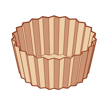 Boş bir kek veya kek doğrucusunun 3 boyutlu vektör çizimi. Pastane, tatlı, yemek ve mutfak tasarımları için kağıt fırın fincanı çizimi. şeffaf arkaplan, simgeler, ambalaj, markalaşma, ticari grafik kullanımı.