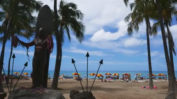Waikiki États Unis Amérique Janvier 2015 Plan Cardan Axes Statue — Video