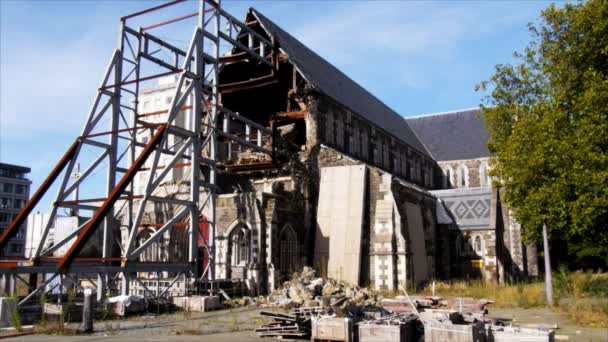 Christchurch Zéland Március Christchurch Híres Dóm Téren Három Után Földrengés — Stock videók