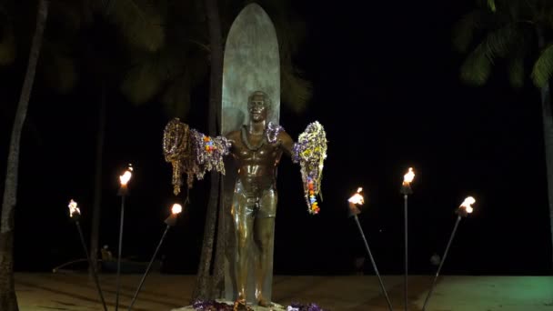 Waikiki États Unis Amérique Janvier 2015 Statue Duc Kahanamoku Waikiki — Video