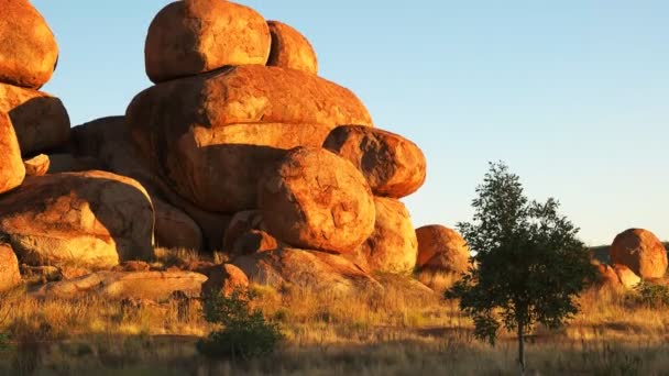 Devil's marbles at sunrise — Stock Video