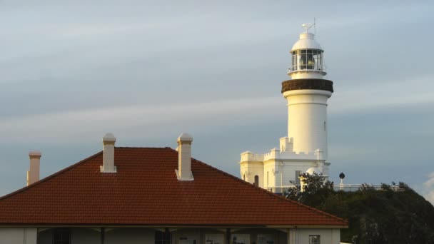 Byron bay lighthouse at sunset — Stock Video