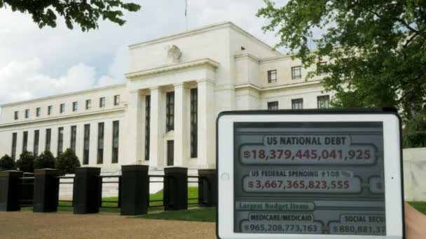 Washington Usa Září 2015 Dluh Hodiny Exteriér Federální Rezervy Budov — Stock video