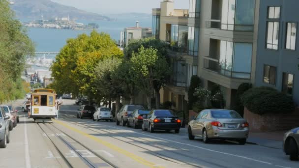 San Francisco California Usa Augustus 2015 Een Kabelbaan Komt Naar — Stockvideo