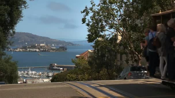 Сан Франциско Каліфорнія Серпня 2015 Панорамирование Постріл Канатній Дорозі Сан — стокове відео