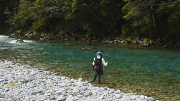 Vliegen gieten caples rivier Nieuw-Zeeland — Stockvideo