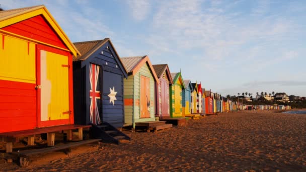 Melbourne Australia September 2013 Colourfully Painted Bathing Boxes Brighton Beach — Stock Video