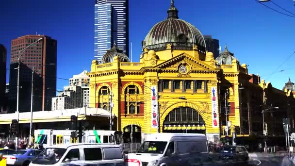Melbourne Austrálie Září 2013 Ranní Časová Prodleva Provozu Flinders Street — Stock video