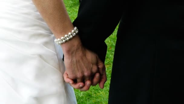 Νύφη και γαμπρός κρατώντας τα χέρια — Αρχείο Βίντεο