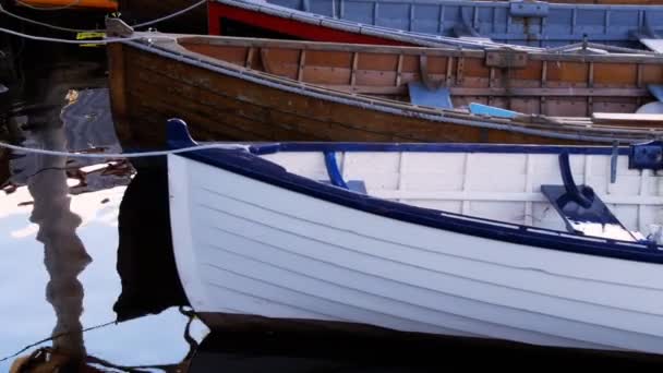 Dinghies tied up to a dock — Stock Video