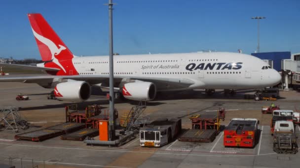 Qantas-Airbus am Flughafen von Sydney — Stockvideo