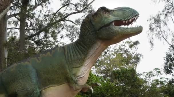 Tyrannosaurus rex modelu otwarcie jego usta — Wideo stockowe