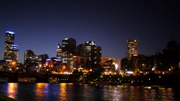 Melbourne natt Skyline — Stockvideo