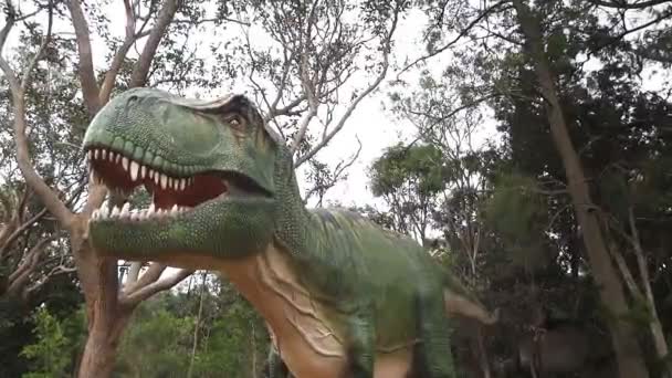 Модель Tyrannosaurus rex, відкривши її рот — стокове відео
