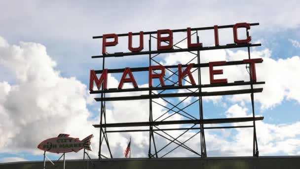 Signo de mercado en pike place — Vídeos de Stock