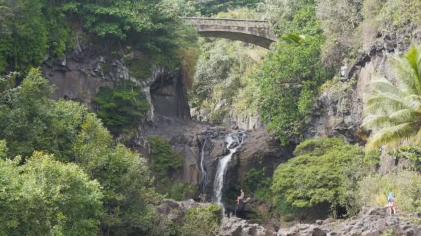 Wodospady w siedmiu świętych basenach kanion oheo — Wideo stockowe