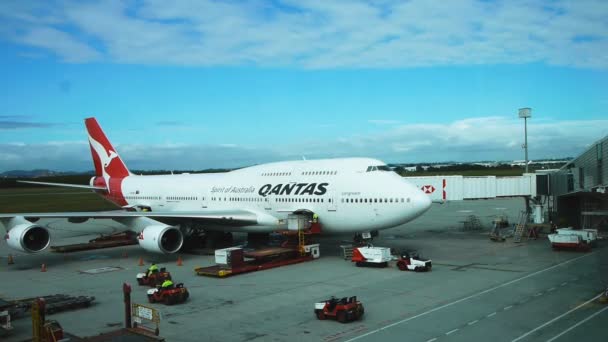 Qantas boeing förberett för flygning — Stockvideo