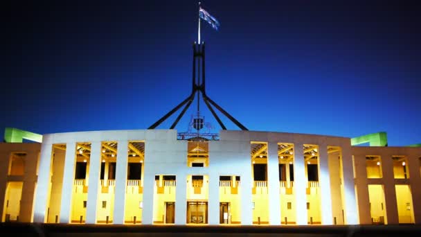 Časová Prodleva Exteriéru Parliament House Austrálie Canberra Noci — Stock video